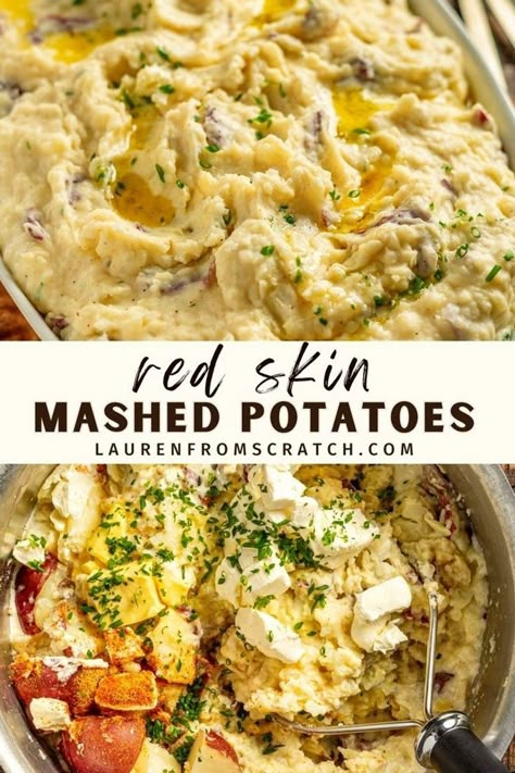 Learn to make the creamiest, buttery red skin mashed potatoes with our easy recipe. It's packed with garlic flavor and ready in 30 minutes, making it a great side dish for your family dinners. Follow our tips to make these delicious mashed potatoes with cream cheese for an extra rich taste. Mashed Small Potatoes, Mashed Potatoes With Small Potatoes, Skin On Mashed Potatoes Recipe, Best Red Mashed Potatoes, Homemade Red Mashed Potatoes, Mashed Potatoes Recipe Red Potato, Mashed Potatoes Red Skin, Homemade Mashed Potatoes With Skin, Red Potato Mashed Potatoes