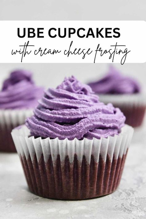 Ube Muffins Recipe, Ube Cake Recipes Easy, Ube Frosting Recipe, Ube Cream Cheese Frosting, Ube Cream Cheese, Ube Cupcakes Moist Recipe, Ube Buttercream Frosting, Ube Cupcakes, Ube Cupcake Recipe