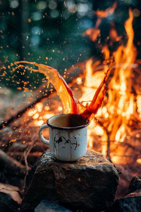 coffee on a campfire by Yura_Yarema on @creativemarket Outdoors Branding, Coffee Zone, Camping Wallpaper, Campfire Coffee, Camping Coffee, Coffee Photography, Coffee Is Life, Camping Life, Autumn Cozy