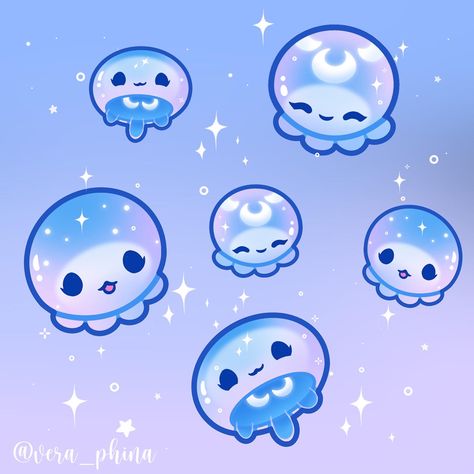 Purple Cute Things, Cute Jelly Fish Drawing, Cute Jellyfish Art, Jellyfish Illustration Cute, Jellyfish Cute Drawing, Chibi Jellyfish, Cute Ocean Drawings, Jelly Fish Cartoon, Cute Kawaii Animals Drawing