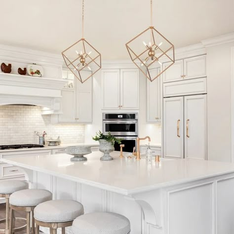 Mercer41 Stemple 20" Wide 6 - Light Lantern Geometric Chandelier & Reviews | Wayfair White And Gold Kitchen Inspiration, White Kitchen Gold Hardware, White Kitchen With Gold Hardware, White And Gold Kitchen Decor, White Kitchen With Gold Accents, White And Gold Kitchen Ideas, Burgundy Bedroom Ideas, Marie Condo, White And Gold Kitchen