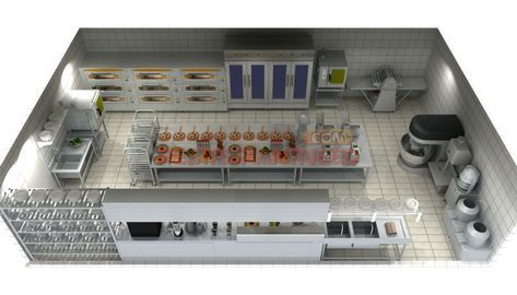 Professional 3D Design Bakery Project Industrial Pizza Oven Bakery Kitchen Layout, Bakery Kitchen Design, Restaurant Kitchen Design, Commercial Kitchen Design, Bakers Kitchen, Bakery Shop Design, Bakery Interior, Bakery Kitchen, Desain Pantry