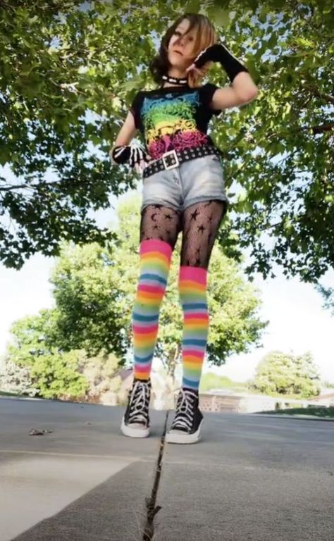 Neon Alt Outfits, Rainbow Grunge, Emo Rainbow Aesthetic, Neon Goth Outfit, Rainbow Grunge Outfit, Rainbow Scene Outfit, Rainbow Alt Outfits, Rainbow Goth, Scene Aesthetic Outfits