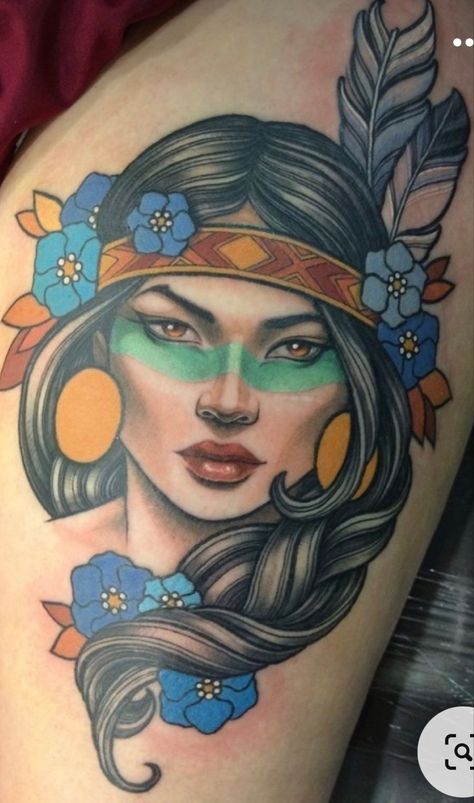 Traditional Tattoo Indian, Indian Girl Tattoo, Traditional Tattoo Girls, Indian Girl Tattoos, Pin Up Girl Tattoo, Native American Tattoos, Native Tattoos, Princess Tattoo, Mom Tattoo Designs