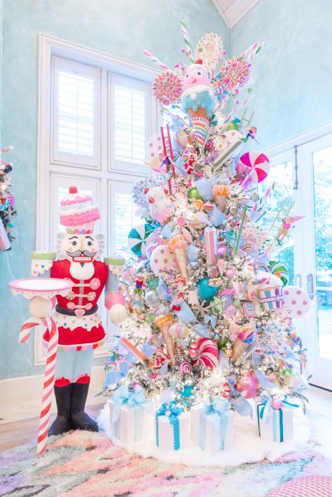 Everything You Need to Create a Candy Christmas Tree! | Turtle Creek Lane Candy Christmas Tree, Candy Tree, Gingerbread Christmas Decor, Christmas Tree Decorating Themes, Pink Christmas Decorations, Christmas Tree Inspiration, Candy Christmas Decorations, Pink Christmas Tree, Whimsical Christmas