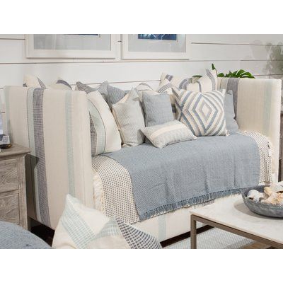 Imagine Home Daybed Color: Cobalt/ Natural Stripe White Fluffy Bedding, Platform Daybed, Daybed Upholstered, Guest Beds, Casual Bedroom, Trundle Mattress, Twin Daybed With Trundle, Twin Daybed, Daybed Bedding