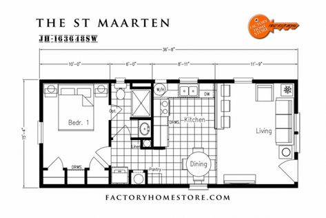 16x36 Tiny House Floor Plans, 16x36 Floor Plans, Granny Pad, Mobile Home Floor Plans, Senior Housing, Little House Plans, Plant City, Tiny House Floor Plans, St Maarten