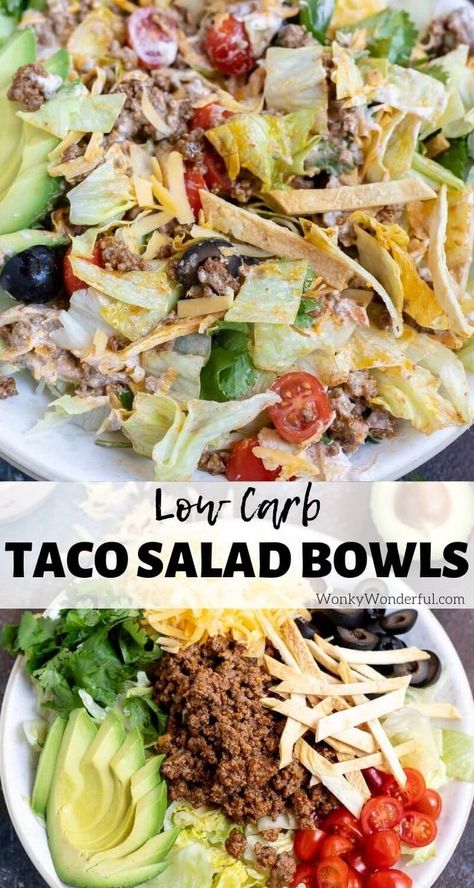 Craving Mexican food for dinner? Make this Low Carb Taco Salad Bowl and enjoy Taco Tuesday while sticking to your Keto Diet. Low Carb Taco Salad, Taco Salad Bowls, Low Carb Taco, Food For Dinner, Healthy Low Carb Dinners, Low Carb Tacos, Resep Salad, Resep Diet, Recetas Keto