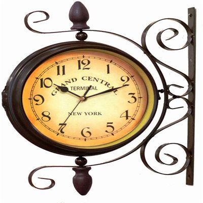 Universal double faced wall clock 360 degree rotate easy to hang from the wall mount, fix firmly. Large double sided clock is ideal for living rooms, kitchen, lobby, porch, corridor, garage | ZGONGZ Battery Operated 13.7" Wall Clock Metal in Brown, Size 13.7 H x 10.7 W x 2.0 D in | Wayfair Train Station Clock, Office Wall Clock, Industrial Clock Wall, Wall Office, Clock Vintage, Diy Clock Wall, Kitchen Wall Clocks, Round Chandelier, Forging Metal