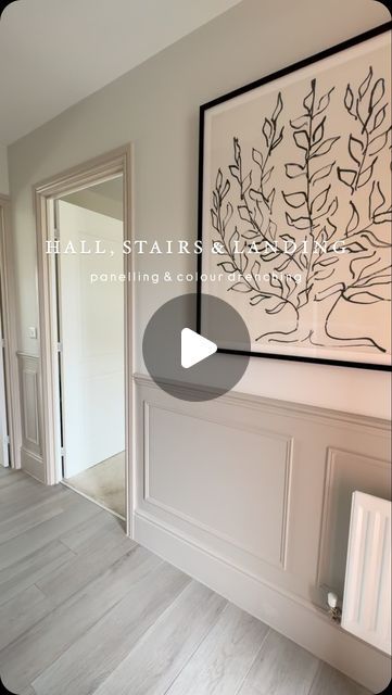 Panelling In The Hallway, Hallway With Panelling, Elephants Breath Hallway, Hallway Panelling Colours, Small Corridor Ideas, Landing Decor Upstairs, How To Brighten A Dark Hallway, Hallway Artwork Ideas, Upstairs Hallway Decorating