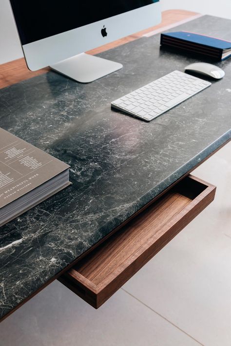 Floating Desk Office, Minimal Office Desk, Marble Office Desk, Man Cave Desk, Marble Top Desk, Metal Office Desk, Marble Office, Executive Office Design, Desk Modern Design