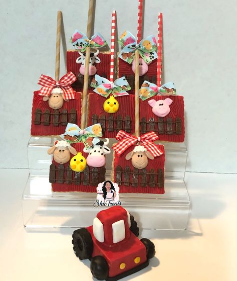 Farm Rice Krispie Treats, Farm Animal Party, Animals Party, Toy Story Theme, Krispy Treats, Chocolate Covered Treats, Rice Krispy, Farm Party, Rice Krispie Treats