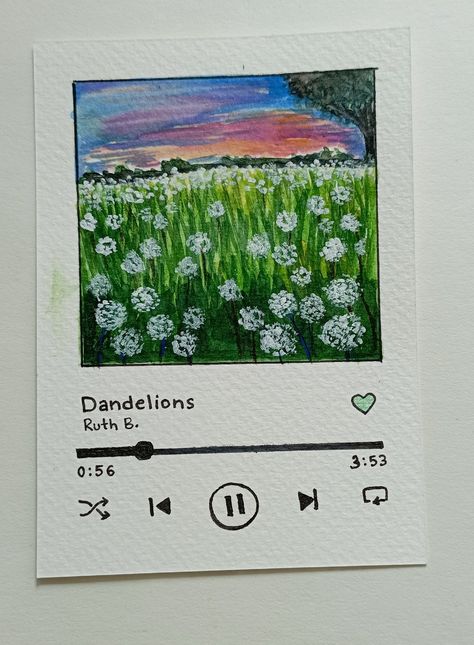 Inspired by tye song Things To Paint Music Related, Drawing Spotify Cover, Painting Song Lyrics On Canvas, Song Illustration Drawings, Dandelions Song Drawing, Song Cards Aesthetic Diy, Drawing Inspired By Songs, Drawing Songs Music, Watercolor Art Music