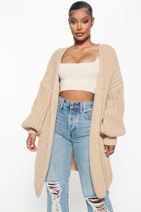 Real Love Open Front Cardigan - Taupe | Fashion Nova, Sweaters | Fashion Nova College Outfits Fall, Outfit Ideas College, Taupe Cardigan, Nyc Winter Outfits, Outfits Nyc, Teacher Outfits Fall, Taupe Fashion, Sweater Chunky, Cozy Fall Outfits