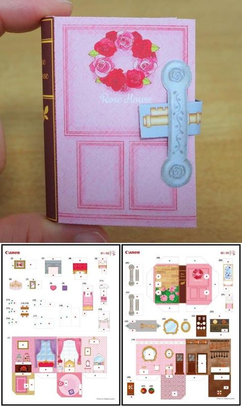 PAPERMAU: Miniature Pop-Up Book Paper Model - Pink House Version by Poche Design & Sunlight Pop Up Book Printable, Paper Craft Printable Templates, Pop Up Book Template, Paper Models Printable, Paper Doll House Printable Templates, Paper Dollhouse Printable, Papercraft House, Pop Up House, Printable Paper Toys Templates