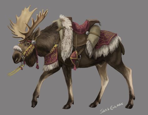 Animal Companion Fantasy Art, Fantasy Mount Concept Art, Moose Character Design, Moose Centaur, Dnd Mounts, Moose Mount, Fantasy Mounts, Fantasy Creatures Art, Fantasy Monster