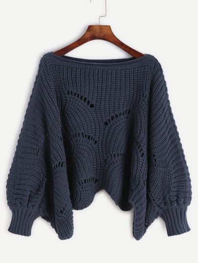 Crochet Fashion Trends, Hollow Sweater, Lantern Sleeve Sweater, Women Sweaters Winter, Blue Pullover, Navy Sweater, Boatneck Sweater, Blue Sweater, Girls Fashion Clothes