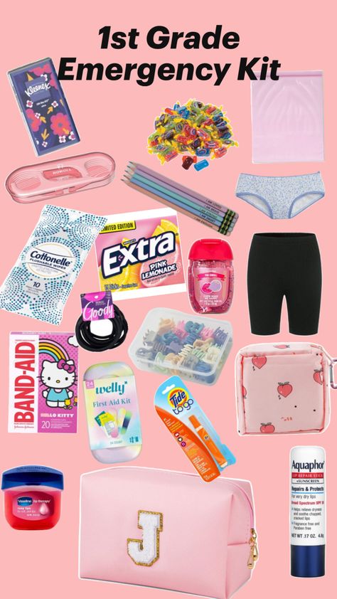 Everything I packed in my 1st grade daughter’s school emergency kit to keep in her backpack/ cubby Backpack Cubby, Kit For School, Very Dry Lips, School Emergency Kit, Flushable Wipes, Vaseline Lip Therapy, School Bag Essentials, Vaseline Lip, Cute Animals Puppies