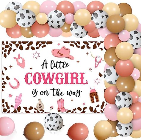 Cow Gender Reveal, Cowgirl Baby Shower Ideas, Cowgirl Baby Shower Theme, Shower Balloon Arch, Baby Shower Decorations For Girl, Photograph Background, Cowgirl Baby Shower, Minnie Baby Shower, Baby Shower Balloon Arch