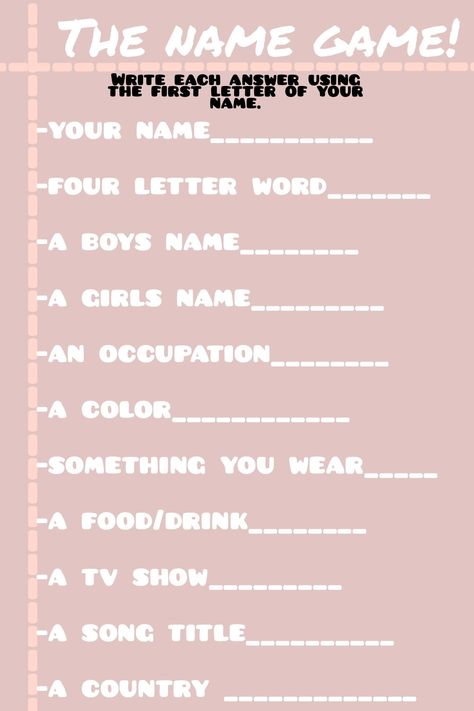 Use the first letter of your name and fill in the blanks. What The First Letter Of Your Name Means, Dress As The First Letter Of Your Name, Me From A To Z, Alphabet Party, 17. Geburtstag, First Letter Of Your Name, Friend Ideas, Sweet 17, Spell Your Name