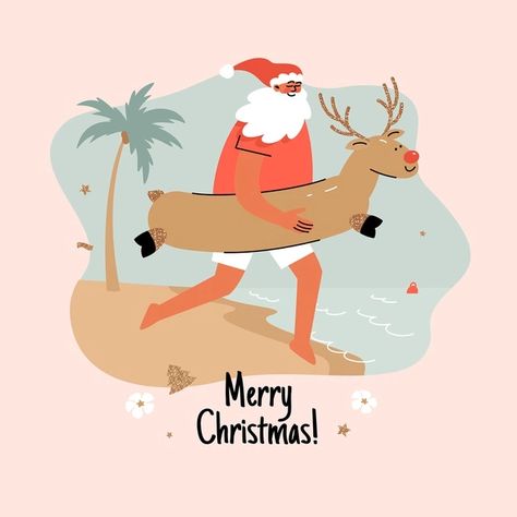 Christmas In July Illustrations, Tropical Christmas Illustration, Summer Christmas Illustration, Surf Christmas, Merry Christmas Illustration, Illustrated Holiday Cards, California Christmas, Tj Max, Christmas In Australia