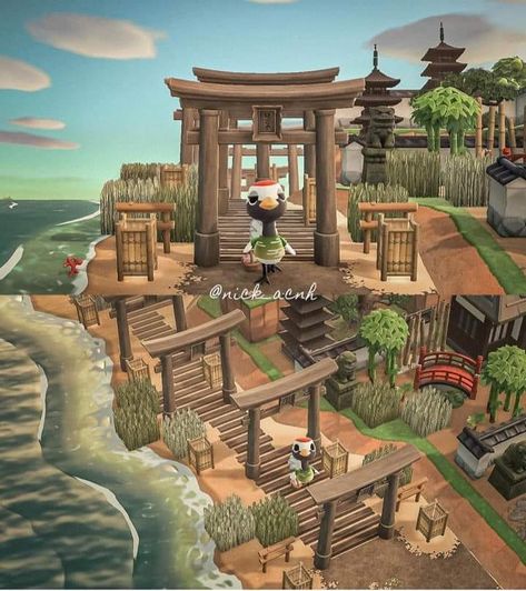 Acnh Japanese Village Ideas, Tokyo Themed Animal Crossing Island, Acnh Kyoto Island, Japanese Themed Acnh Island, Acnh Bench Designs, Animal Crossing Japanese Campsite, Acnh Simple Beach Ideas, Acnh Island Map Layout Ideas Japanese, Animal Crossing Island Japanese