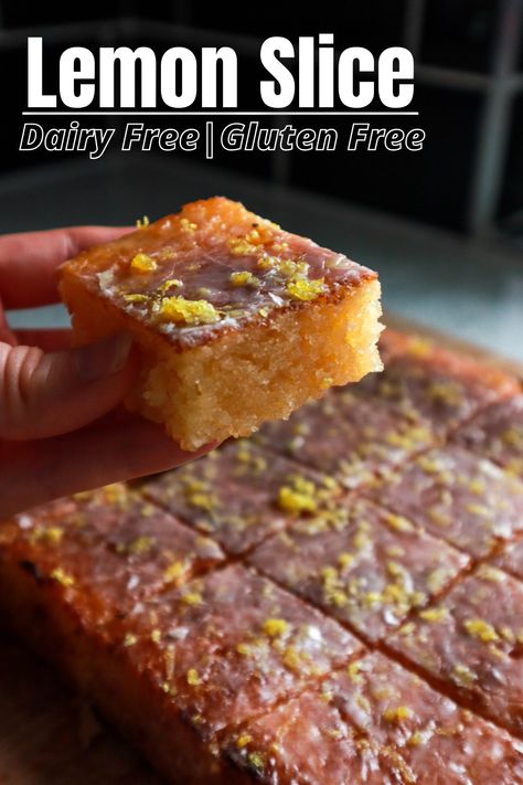 Here is my recipe for Lemon Drizzle Slice, like the cake but more convenient and with more surface area for a crispy drizzle. I have tested this out extensively on gluten eating people, and the feedback was that they weren’t able to tell it was gluten free - that's what we like to hear! Made moist with ground almonds, this slice is full of flavour and goes down a treat. Gluten free cake. Dairy Free recipes. #glutenfreedairyfree #glutenfreecake #glutenfreedesserts Gluten Free Lemon Slice, Gluten Free Slices Recipes, Dairy Free Slice Recipes, Vegan Slice Recipes, Gluten Free Slices, Gluten Free Slice, Gluten Free Lactose Free Recipes, Gluten Free Recipes Uk, Gluten Free And Dairy Free Recipes