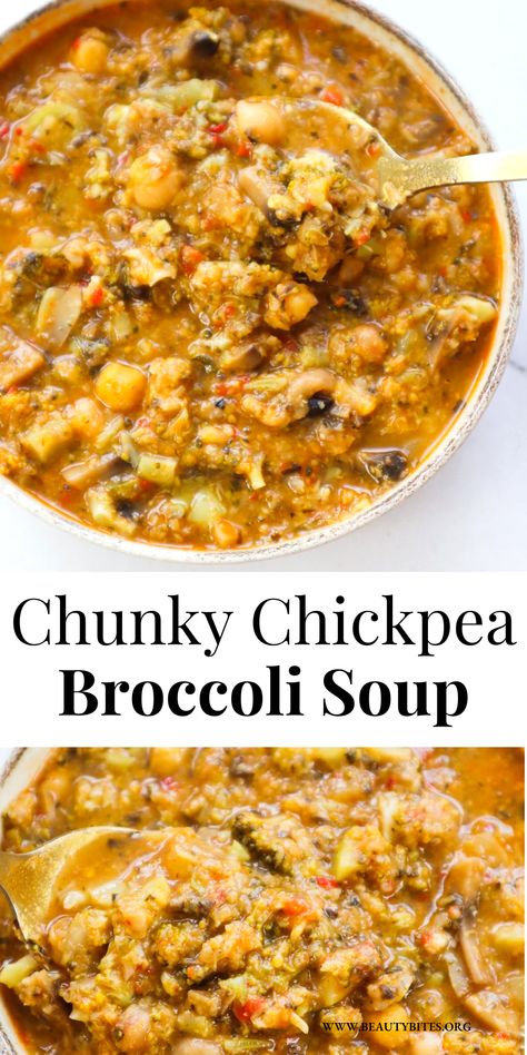 Broccoli Slaw Soup, Veggie Filled Soup, Cauliflower And Chickpea Soup, Protein Filled Soup, Low Carb Vegetarian Soup Recipes, High Protein Minestrone Soup, High Protein Vegan Soup Recipes, Chickpea Potato Soup, Vegan Soup For Sickness