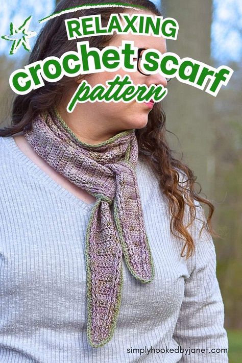 This skinny crochet scarf pattern is the perfect thing to make and add to your handmade wardrobe. The tapered ends are a great style feature. This skinny crochet scarf consists mainly of double crochet stitches paired with some front and back post stitches to add some visual texture. Less than 300 yards of a sport weight yarn is needed to crochet this pointed end scarf. This skinny crochet scarf is easy to tie around the neck and pair with a casual or a dressy outfit. A free crochet pattern by Crochet Scarf For Beginners, Crochet Scarf Pattern, Thing To Make, Neck Scarf Tying, Back Post Double Crochet, Dressy Outfit, Handmade Wardrobe, Sport Weight Yarn, Double Crochet Stitch