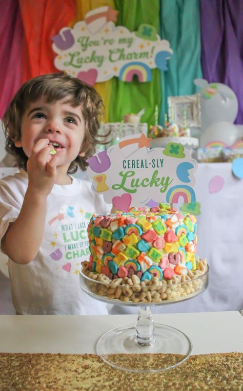 Lucky Charms Cereal Party St. Patrick's Day Party Ideas | Photo 19 of 27 | Catch My Party March Birthday Party Ideas, Leprechaun Party, Baby Holiday Pictures, Cereal Party, March Baby Shower, Lucky Charms Cake, St Patricks Day Pictures, Lucky Charms Cereal, Day Party Ideas