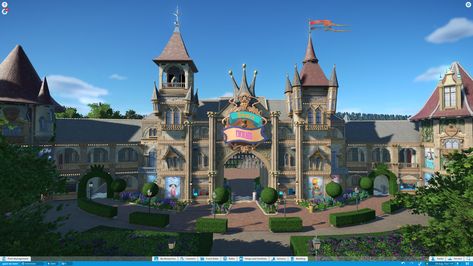 Bloxburg Theme Park, Theme Park Entrance Design, Theme Park Tycoon 2 Entrance Ideas, Roblox Theme Park Tycoon Ideas, Planet Coaster Entrance, Planet Coaster Inspiration, Planet Coaster Ideas, Theme Park Tycoon 2 Ideas, Planet Zoo Entrance Ideas