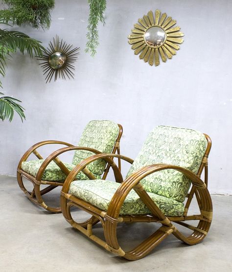 3 x Bamboo lounge chair by Rohé Noordwolde, 1950s 70s Lounge, 1970s Living Room, Bamboo Chair, Cane Furniture, Inspired Interiors, Beach Bar, African Inspired, Swivel Chair, Rocking Chair