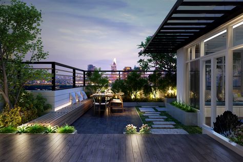 Pent House Terrace, Rooftop Terrace Design Penthouses, Penthouse Terrace Ideas, Penthouse Design Interiors, Terraced House Living Room, Terrace House Interior Design, Penthouse Exterior, Small Penthouse, Terrace House Interior