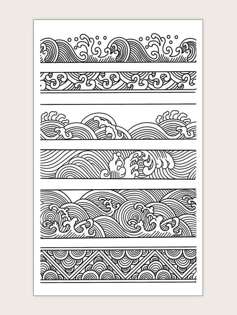 1sheet Wave Pattern Tattoo Sticker | SHEIN USA Japan Wave Tattoo Design, Wave Tattoo Pattern, Wave Tattoo Line Work, Wave Pattern Tattoo, Japanese Wave Tattoos, Stripe Tattoo, Balinese Tattoo, Wave Stencil, Cuff Tattoo