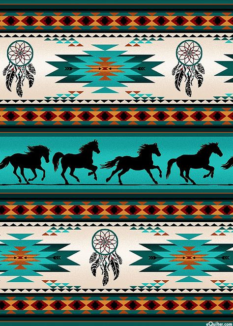 Tucson - Wild Mustang Stripe - Teal Native American Horses, Cotton Bedding Set, Dream Catchers, Cotton Bedding, Tucson, Queen Size, Dream Catcher, Native American, Yard