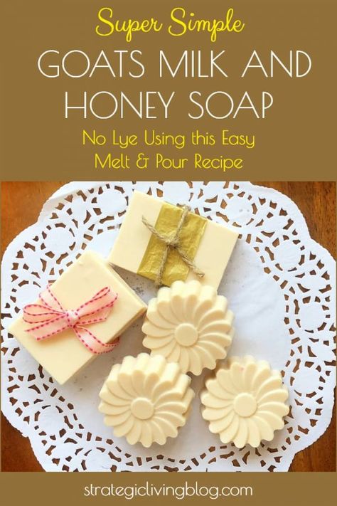 Learn to make a custom crafted, nourishing goat's milk and honey soap without having to deal with lye. This DIY uses melt and pour soap base and is super easy. Warning: this could be the start of an addictive new hobby! Beeswax Soap Recipe, Easy Goat Milk Soap Recipe, Diy Goat Milk Soap, Honey Soap Recipe, Goat Milk Soap Recipe, Milk And Honey Soap, Beeswax Soap, Melt And Pour Soap Base, Homemade Goat Milk Soap