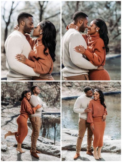 Black Couple Fall Photoshoot Outfits, Anniversary Photoshoot Ideas Black Couple, Creative Anniversary Photoshoot, Outfit For Prewedding Shoot, Black Couple Fall Pictures, Black Couples Fall Photoshoot, Fall Prewedding Photoshoot, Black Couple Poses Photography, Anniversary Photo Shoot Ideas Outfit Black Couples