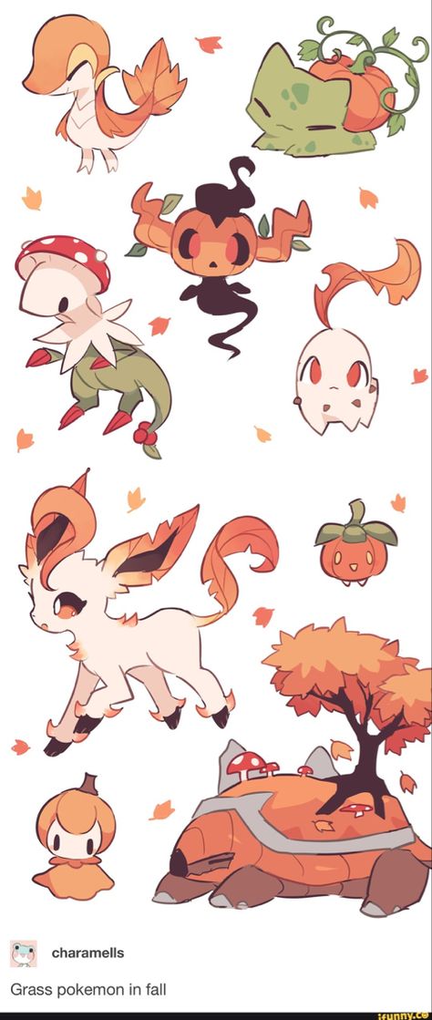 Chibi Pokemon Wallpaper, Minior Pokemon Wallpaper, Pokemon Cross Breeds, Leafeon Autumn, Pokemon Physic Type, Made Up Pokemon, Amaura Pokemon Art, Old Pokemon Art Style, Pokemon Wallpaper Halloween