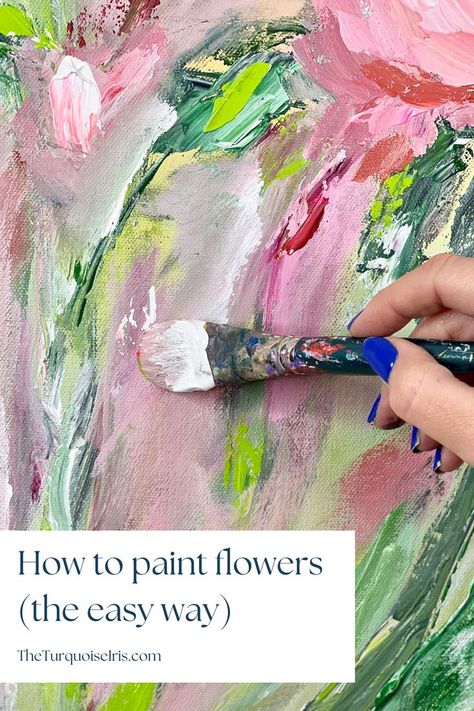 Diy Paint Flowers Easy, Painting A Flower Easy, Abstract Painting Flowers Acrylics, How To Draw Abstract Flowers, How To Flower Painting, Flower Paintings Abstract, Acrylic Art Tutorials Step By Step, Oil Paint Art For Beginners, Painting Flowers With Acrylics