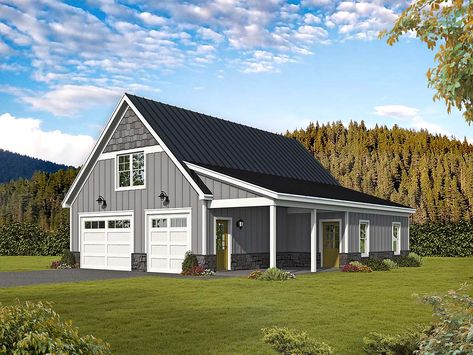 Garage Plan 52186 - Bungalow, Country, Craftsman, Traditional Style 3 Car Garage Plan with 1062 Sq Ft Car Garage Plans, Garage With Workshop, Metal Shops, 3 Car Garage Plans, Detached Garage Designs, Garage With Living Quarters, Garage Extension, Casa Garage, Garage Plans Detached