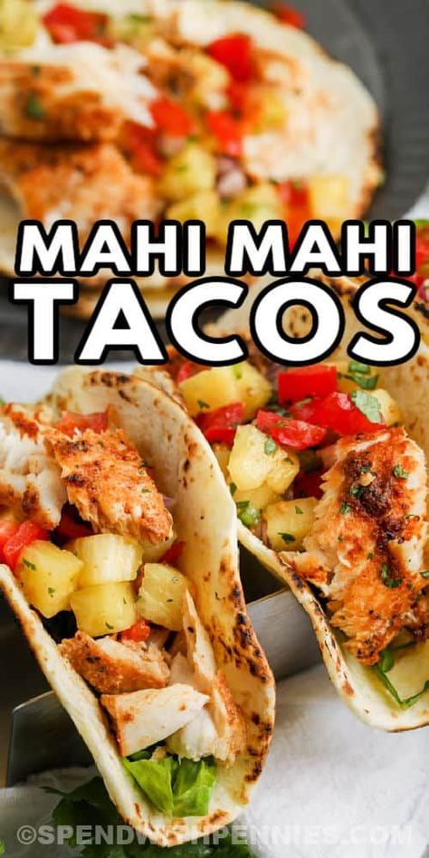 Mahi Mahi Tacos are the best for any season. As a finishing touch, top them with mango salsa, an avocado, or a simple white fish sauce. #spendwithpennies #mahimahitacos #maindish #recipe #fish #fishtacos #mangosalsa #blackened #fried #mahimahi Marinated Mahi Mahi Recipes, Maui Maui Fish Tacos Recipes, Maui Maui Fish Tacos, Mahi Fish Tacos Easy, Mahi Mahi Taco Recipes, Mahi Mahi And Rice Recipes, Seared Fish Tacos, Mahi Mahi Recipes Tacos, Mahi Mahi Fillet Recipes