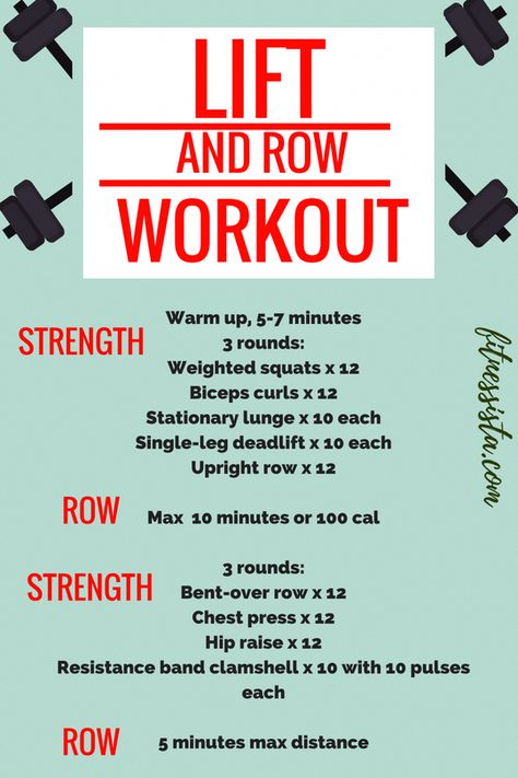 Lift and Row Workout - Build Strength and Get in Your Cardio with this Total Body Workout | fitnessista.com Row And Weights Workout, Run Row Workout, Rowing Before And After Pictures, Row Workout, Rowing Workouts, Wods Crossfit, Rower Workout, Rowing Machine Workout, Hiit Circuit