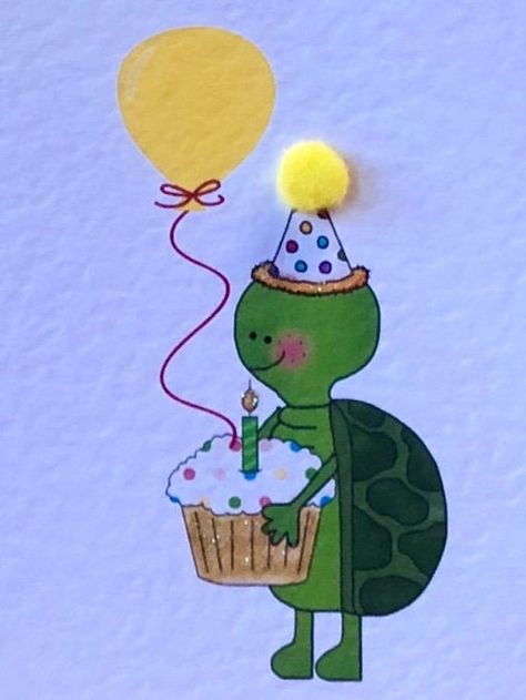 A lovely birthday card handmade in Wakefield, West Yorkshire.  It is available in the following options:- 1. Turtle With White Spotty Hat - SOLD OUT. 2. Turtle With Green Spotty Hat. 3. Turtle With Aqua Spotty Hat. 4. Turtle With Pink Spotty Hat - SOLD OUT. Please state which option you would like when placing an order.  Please note there is only one of each design available, however, if you would like more than one of the same design please message me and I will do my best to accommodate all re Green Birthday Card Ideas, Turtle Birthday Cards, Tortoise Birthday, Green Birthday Card, Happy Birthday Cards Diy, Turtley Awesome, Cartoon Turtle, Cute Birthday Card, Birthday Card Handmade