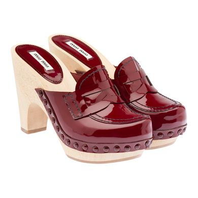 MiuMiu Official Store - CLOGS Red Moccasins, Wood Clogs, Red Clogs, Platform Clogs Shoes, Miu Miu Handbags, Shoes Purple, Cinderella Shoes, Wood Shoes, Clog Shoes