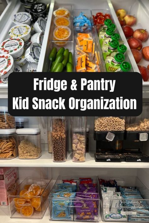 How to organize kid snacks in pantry and refrigerator Fridge Snacks For Kids, Kids Snack Drawer In Fridge, Snacks In Pantry, Fridge Snack Drawer, Healthy Snack Drawer, Fridge Snacks, Annies Snacks, Snack Pantry, Snack Bin