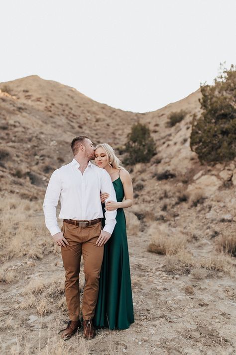 Emerald Green Elopement Dress, Emerald Green Elopement, Emerald Green Couple Outfits, Wolf And Badger, Xmas Pics, Engagements Pictures, Emerald Green Gown, Engagement Photo Outfits Fall, Wedding Desert