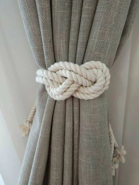 Knot Curtain Tie Back | SHEIN USA Curtain Tie Backs Diy, Rope Curtain Tie Back, Rope Tie Backs, Nautical Curtains, Rope Curtain, Koti Diy, Curtains Pictures, Deco Marine, Curtain Holder