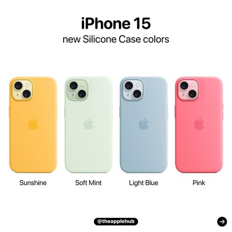 Apple has released new iPhone 15 Silicone cases in new colors - Sunshine - Soft Mint - Light Blue - Pink Iphone 15 Colors, Iphone 15 Blue, Dream Phone, Game Programming, Soft Mint, Blue Iphone, Iphone Photo, Iphone Photo App, Pink Cases