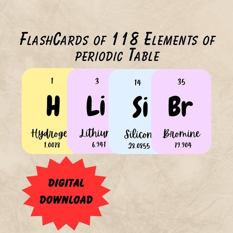 Periodic Table Flashcards, Chemistry Flashcards, Flashcards Ideas, Science Flashcards, 118 Elements, Periodic Table Elements, Table Elements, Atomic Number, Element Symbols