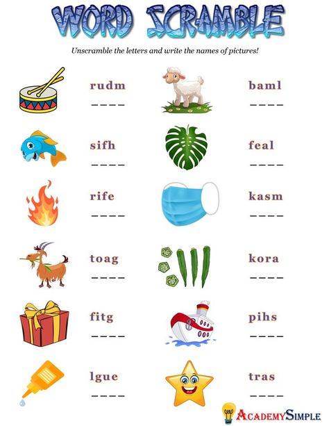 Scramble Words Worksheet, Unscramble Words Worksheets, Jumbled Words Worksheets, Scramble Letters, Jumbled Words, Unscramble Words, Scramble Words, Vowel Worksheets, English Spelling